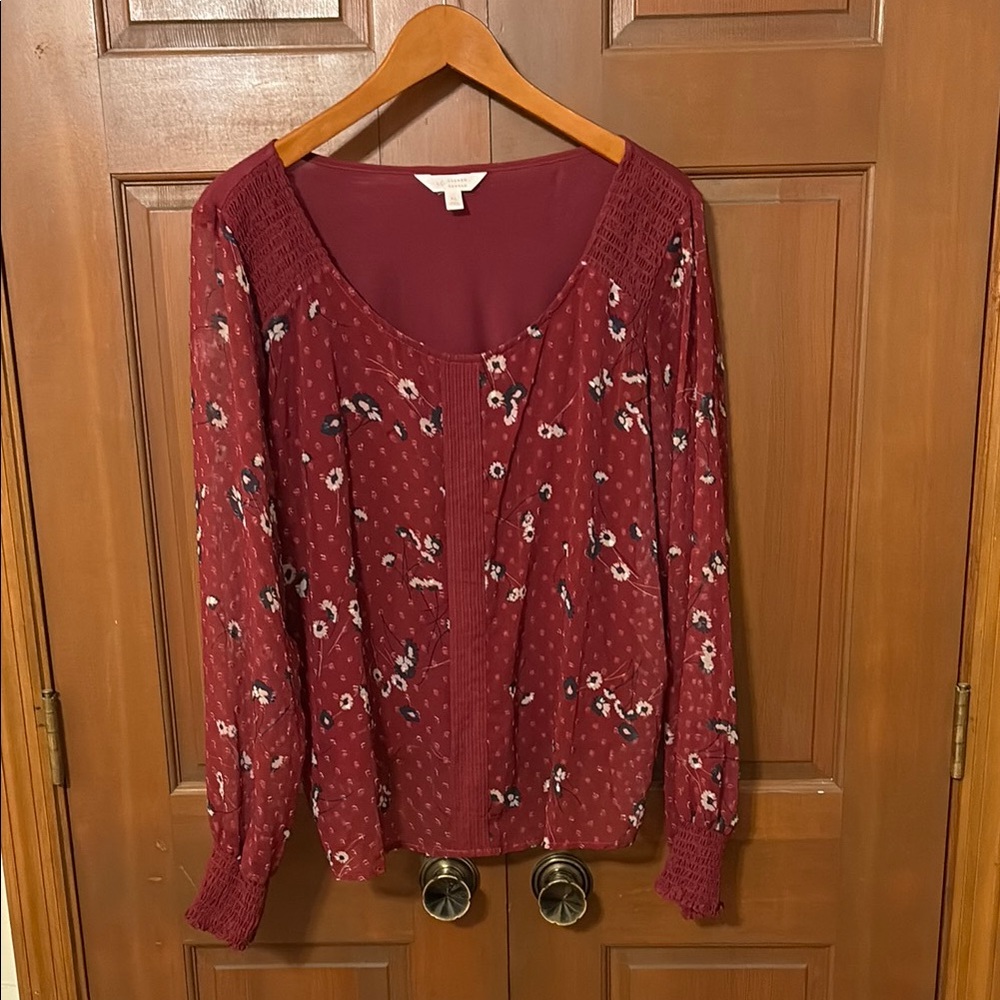 LC Lauren Conrad Red and White Long Sleeve Blouse